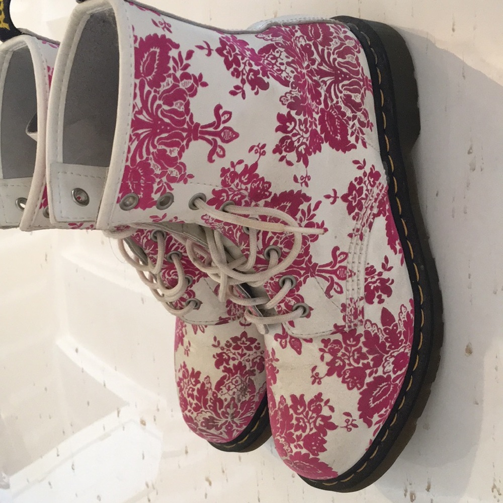 Pink flocked doc martens